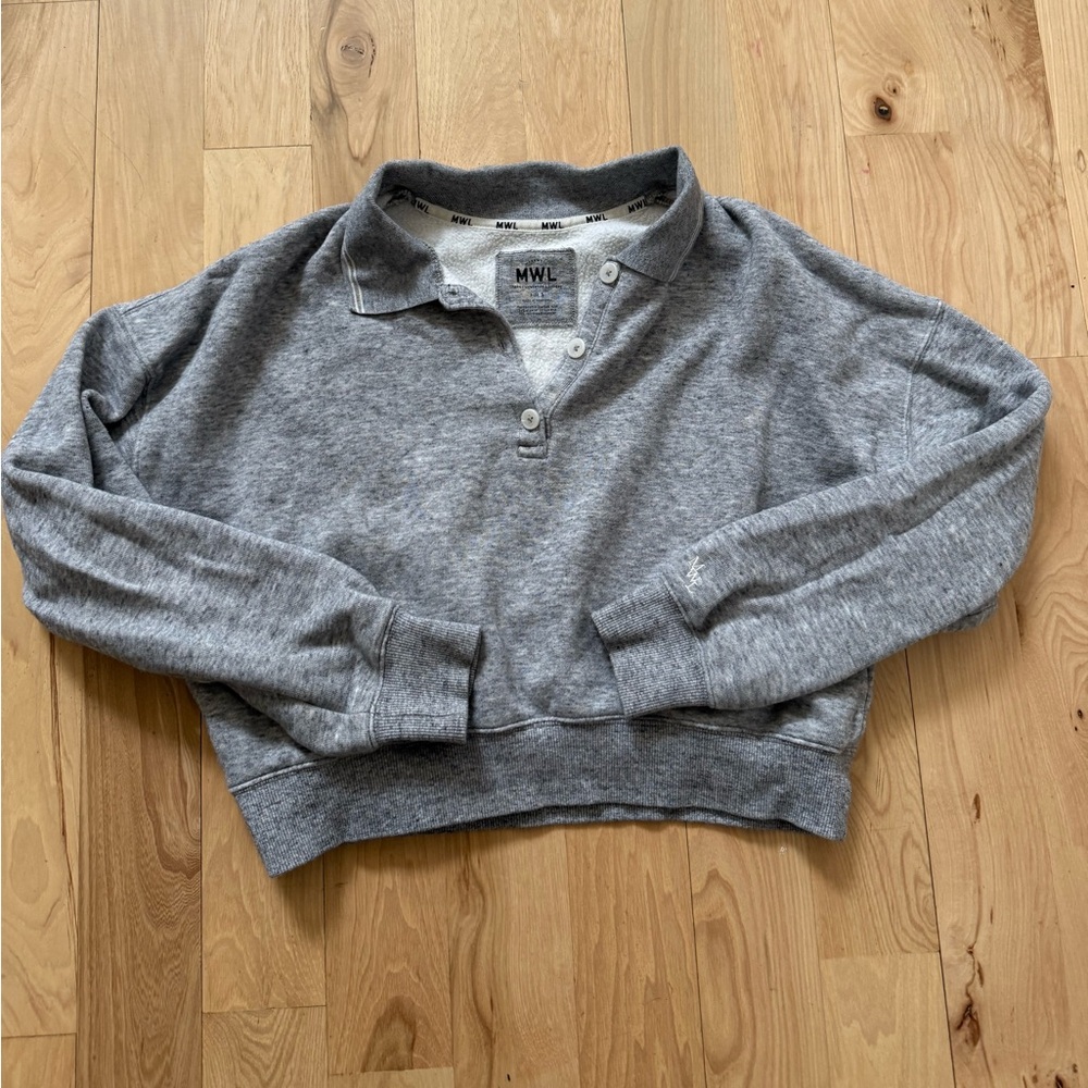 Madewell MWL Betterterry Cropped Polo Shirt Sweatshirt Heathered Gray Size S